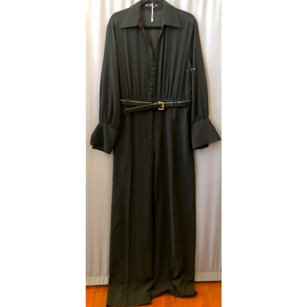 Mango belted long sleeve jumpsuit in black, Sz XL, New, crepe/chiffon - Picture 5 of 10